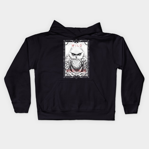 Owl Bird Wild Nature Illustration Line Epic Illustration Line Art Kids Hoodie by Cubebox